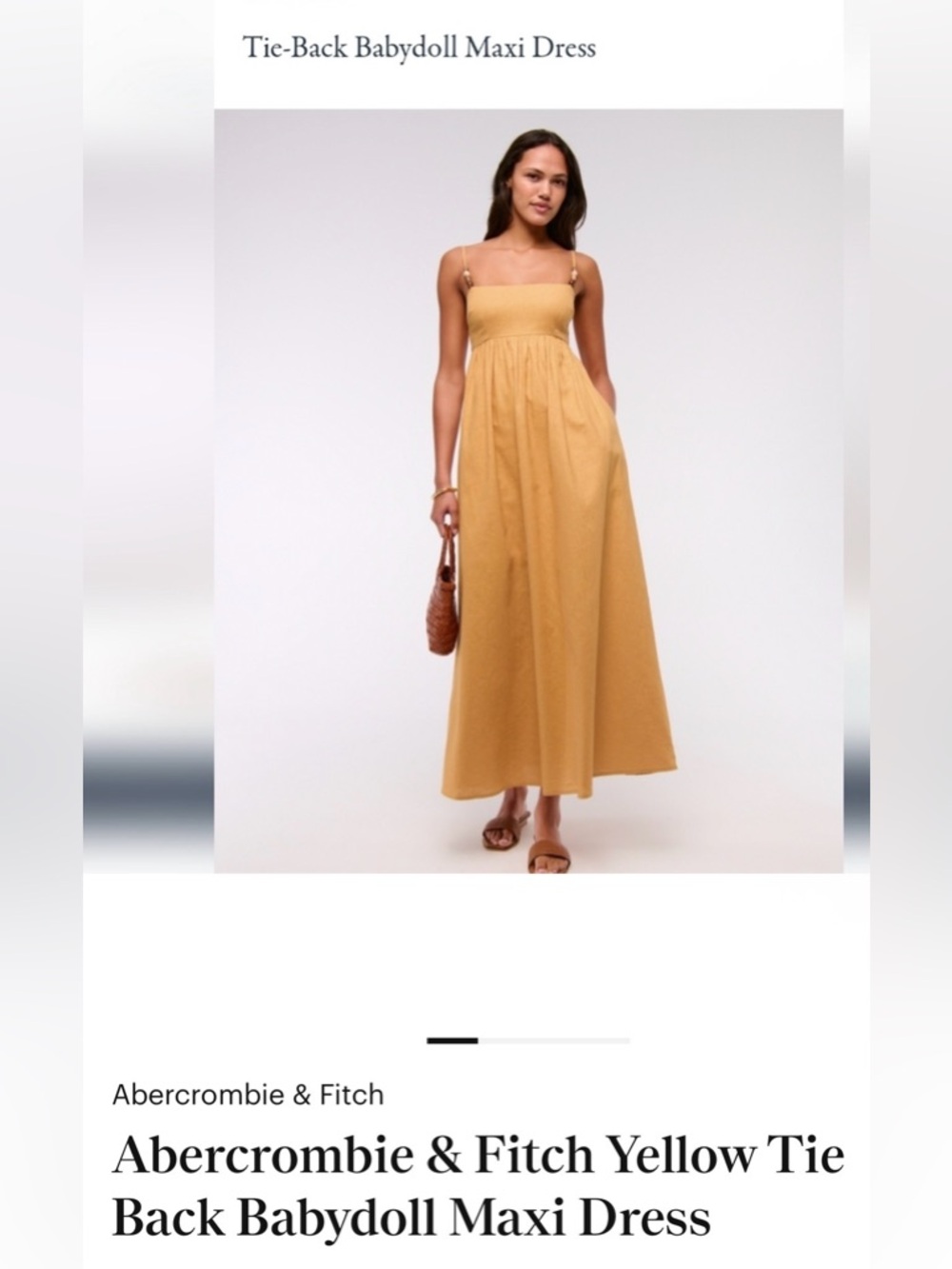 Abercrombie & Fitch Mustard Yellow Babydoll Tie-Back Maxi Dress